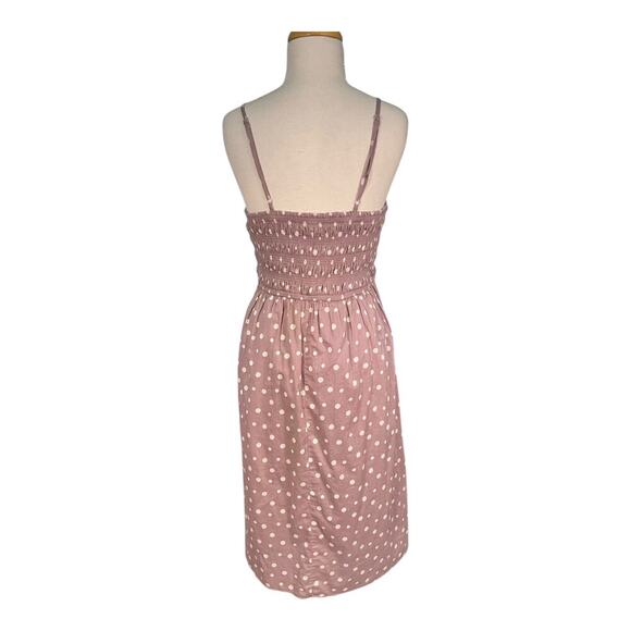 Keren Hart Mauve Polka Dot Smocked Spaghetti Strap SunDress Size Medium NWT - Picture 3 of 11
